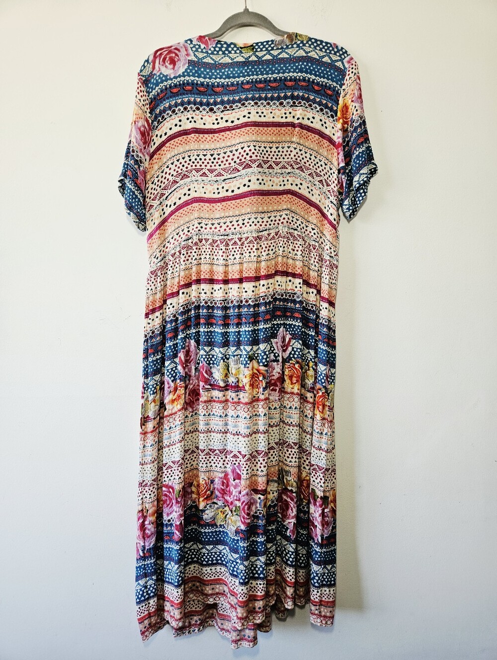 Vintage Papa Vancouver Floral Maxi Dress Size L Boho V Neck Short Sleeve - Picture 3 of 6